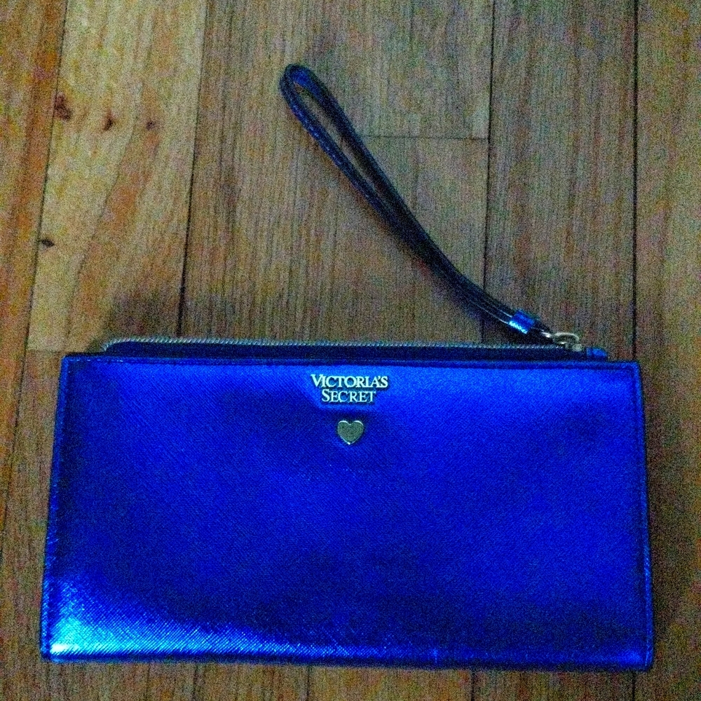 Victoria's Secret metallic blue wallet wristlet